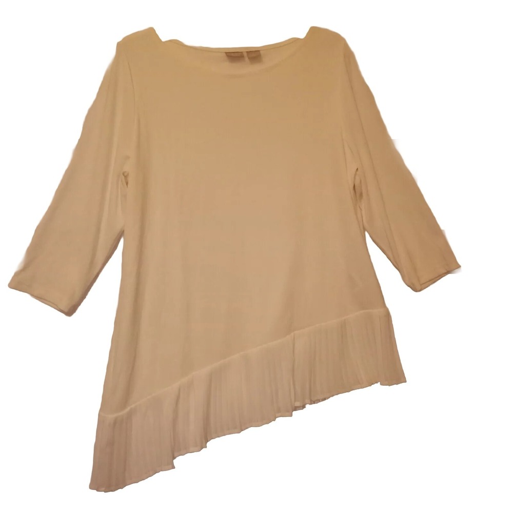 Chico's Travelers Pullover Knit Top Size 2 Blouse Asymmetrical Pleated  Ivory